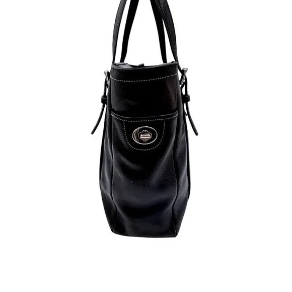 Coach Hamptons Black Leather Tote Bag Classic Shoulder Carry Handbag - Picture 9 of 12